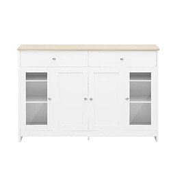 DZMDIP Buffet bahut Armoire moderne - 4 portes 2 tiroirs - Portes en verre - Blanc