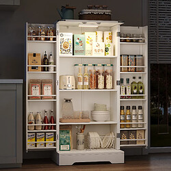 Acheter DZMDIP Armoire de Cuisine - 128cm avec Éclairage LED Intégré - 2 Portes Battantes et 10 Étages Réglables - Idéal pour Petits Espaces