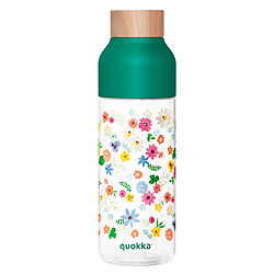 Quokka Bouteille d'Eau Réutilisable Ice 720ml avec Bouchon Bois et Motif Floral Vert