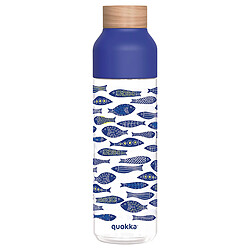 Quokka Bouteille d'Eau Réutilisable Ice 840ml Bouchon Bois et Motif Poissons Stylisés Bleu