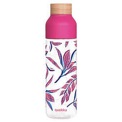 Quokka Bouteille d'Eau Ice 840ml avec Bouchon Bois et Motif Feuillage Stylisé Rose 