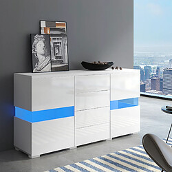 DZMDIP Buffet avec lumière LED 16 couleurs - Bluetooth APP, 2 portes - 4 tiroirs, alimentation USB, blanc