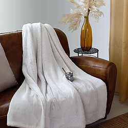 Toilinux Couverture AZURA imitiation fourrure 2 tons et flanelle - 220 x 180 cm - Blanc