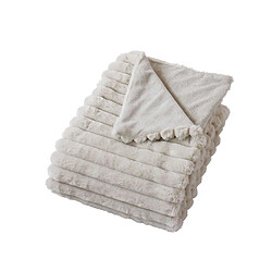 Toilinux Couverture douce et côtelée Sela - 220 x 180 cm - Beige