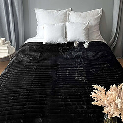 Toilinux Couverture douce et côtelée Sela - 220 x 180 cm - Noir