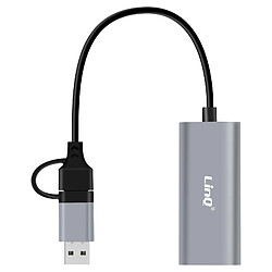 LinQ Adaptateur Ethernet RJ45 1Gbps vers USB-C Et USB Plug And Play Noir