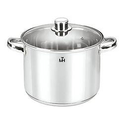 Avizar Faitout 24cm 9L Inoxydable avec Couvercle en Verre Compatible Tous Feux Argent