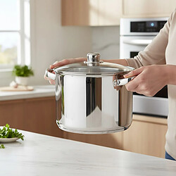 Avizar Faitout 26cm 11L Inoxydable avec Couvercle en Verre Compatible Tous Feux Argent