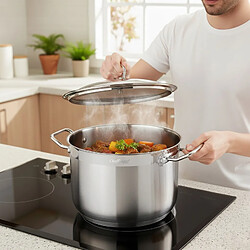 Cheffinger Marmite 34cm 15.4L Inoxydable 18/10 avec Couvercle Compatible Tous Feux Argent