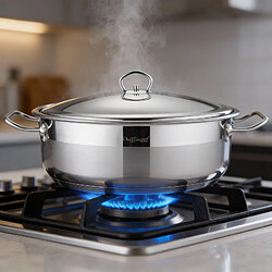 Cheffinger Marmite 40cm 16.3L Inoxydable 18/10 avec Couvercle Compatible Tous Feux Argent