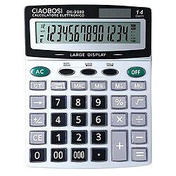 Avizar Calculatrice Électronique de Bureau 14 Chiffres Double Alimentation Gris