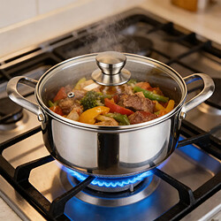 Cheffinger Marmite 28cm 8L avec Revêtement Nid d'Abeille Antiadhésif et Couvercle Argent