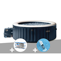 Kit spa gonflable Intex PureSpa Blue Navy rond Bulles 4 places + 6 filtres + Aspirateur