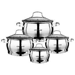 Cocktail Signature Signature Set de 4 Marmites 16 / 20 / 24 / 28cm en Acier Inoxydable avec Couvercles Argent