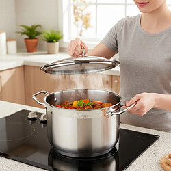 Cheffinger Marmite 30cm 10.6L Inoxydable 18/10 avec Couvercle Compatible Tous Feux Argent