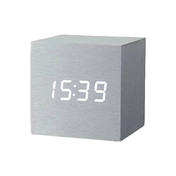 Gingko Réveil à Affichage LED Blanche Multifonction Modèle Cube Gris