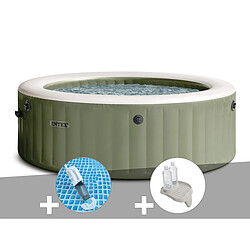 Kit spa gonflable Intex PureSpa Olive rond Bulles 4 places + Aspirateur + Porte/verre