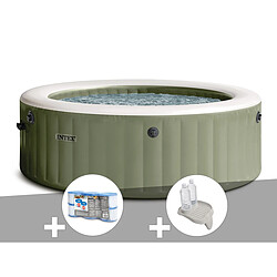 Kit spa gonflable Intex PureSpa Olive rond Bulles 4 places + 6 filtres + Porte/verre