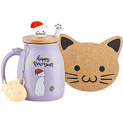 Vendos85 Mug Chat en Céramique Mignon pour Café et Thé 350 ml violet