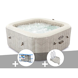 Kit spa gonflable Intex PureSpa Chevron carré Bulles 6 places + 6 filtres + Porte/verre