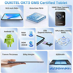 Oukitel OKT3 Tablet 11 Zoll Gaming Tablet PC 15Go+256Go Android 13 Octa-Core 8250mAh - Gris