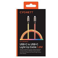 CYGNETT Câble USB-C lumineux 1,2m pour charge rapide 60W et transfert 480 Mbps Multicolore pas cher