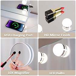Acheter FENCHILIN Miroir de maquillage hollywood coiffeuse mural avec lumière 100 x 80 cm - Port de charge USB pour les téléphones