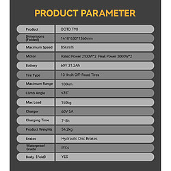 OOTD T90 Trottinette électrique Pliable Pneus de 13 Pouces pas cher