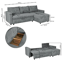 Acheter Weber Industries Canapé d'angle convertible et réversible avec coffre THEO en velours côtelé / Gris