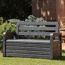 Mes Coffre/Banc de jardin en polyorioylène anthracite 132x58x89 cm