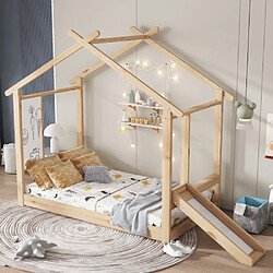 modfu Lit cabane 90x200 cm avec tableau blanc, en bois, naturel