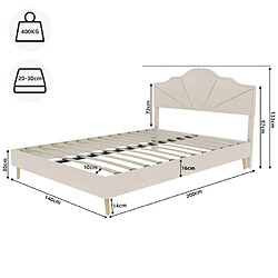 Avis modfu Lit adulte 140x200 cm avec tête de lit, en tissu, beige