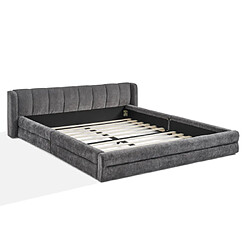 modfu Lit adulte 140x200 cm, en tissu, gris foncé pas cher