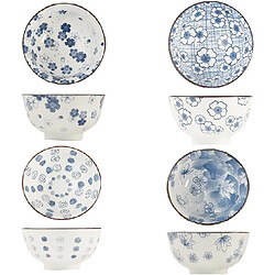 Vendos85 Lot de 4 bols en céramique bleu et blanc – style asiatique