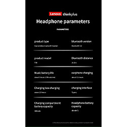 Ecouteurs Lenovo T50 Thinkplus Bluetooth, Tactile pas cher