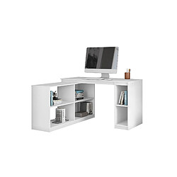 Pegane Bureau d'angle multifonctionnel Bureau en L avec étagères intégrées coloris Blanc - Longueur 137 x Hauteur 78 x Largeur 137 cm