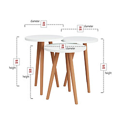 Avis Pegane Ensemble de 3 tables d'appoint rondes blanches sur pieds - Diamètre 35 cm, Hauteurs différentes : 49, 47 et 45 cm