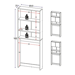 Acheter Pegane Meuble de salle de bain/buanderie avec 2 portes centrales et étagères ouvertes coloris blanc - Longueur 70 x Hauteur 182 x Profondeur 21 cm
