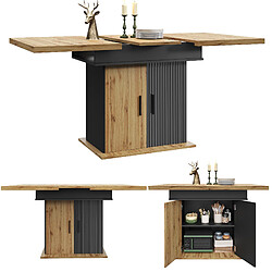 DZMDIP Table à Manger Extensible - 110-140cm - Noir - Rangement Intégré - 4 à 6 Personnes