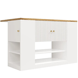 STILVORA Îlot de cuisine MDF Blanc plateau extensible & tiroirs/étagères 140x70x90 cm