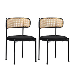 DZMDIP Chaises de salle à manger en velours, lot de 2, chaise longue en rotin, chaise de salon et de chambre, avec 4 pieds en métal, noir
