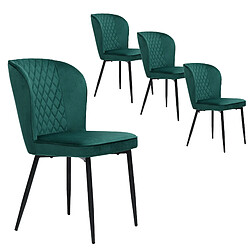 DZMDIP Chaises de salle à manger Lot de 4 - Velours vert foncé - Structure en métal - Confort ergonomique