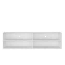 Pegane Meuble TV à 4 étagères ouvertes coloris Blanc Neige - Longueur 175 x Hauteur 48 x profondeur 36 cm