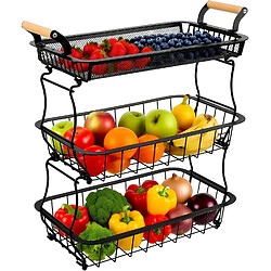 Vendos85 Panier à Fruits 3 Étages avec Crochets et Poignées Bois