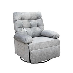 Pegane Fauteuil inclinable pivotant en tissu gris avec dossier capitonné - Longueur 90 x Hauteur 107 x Profondeur 84 cm