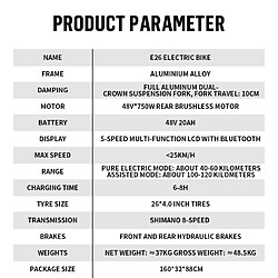 Vélo électrique DUOTTS N26 26" 48V 20AH pas cher