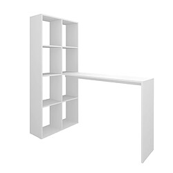 Pegane Bureau avec 8 étagères réversibles, bureau d'ordinateur coloris blanc - Longueur 135 x Hauteur 150 x Profondeur 65 cm