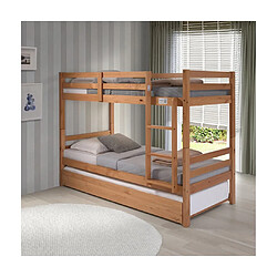 Pegane Lit enfant superposé en pin massif couleur chêne - Longueur 199 x Hauteur 154 x Profondeur 104 cm