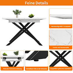 Acheter DZMDIP Table à Manger Extensible 120-160x80cm - Pieds Croisés Métal Noir - Mécanisme Télescopique Intelligent - Finition Marbre Blanc