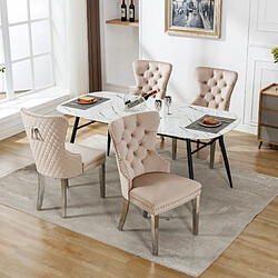 DZMDIP Chaise de salle à manger Lot de 4 - Velours beige - Pieds en métal - Design contemporain